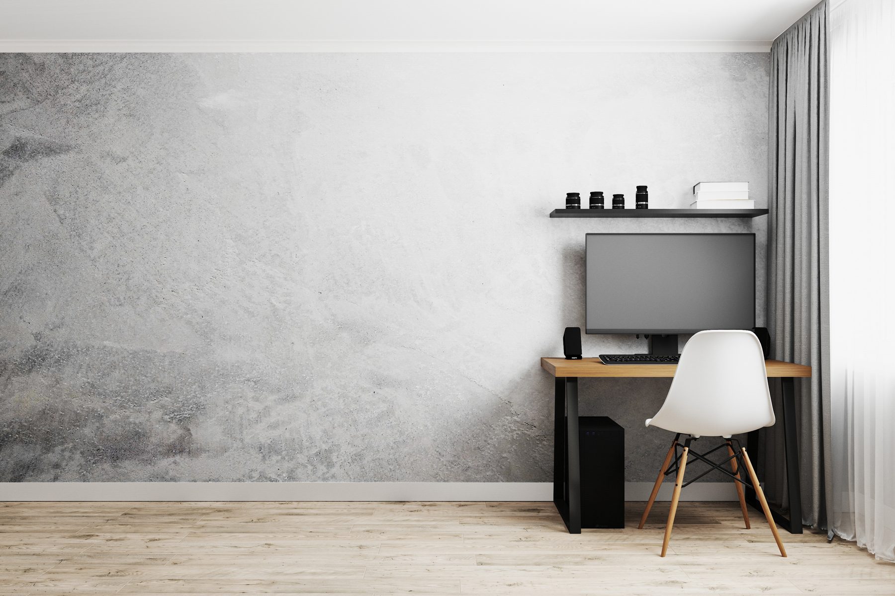 Venetian plaster feature wall in a home office